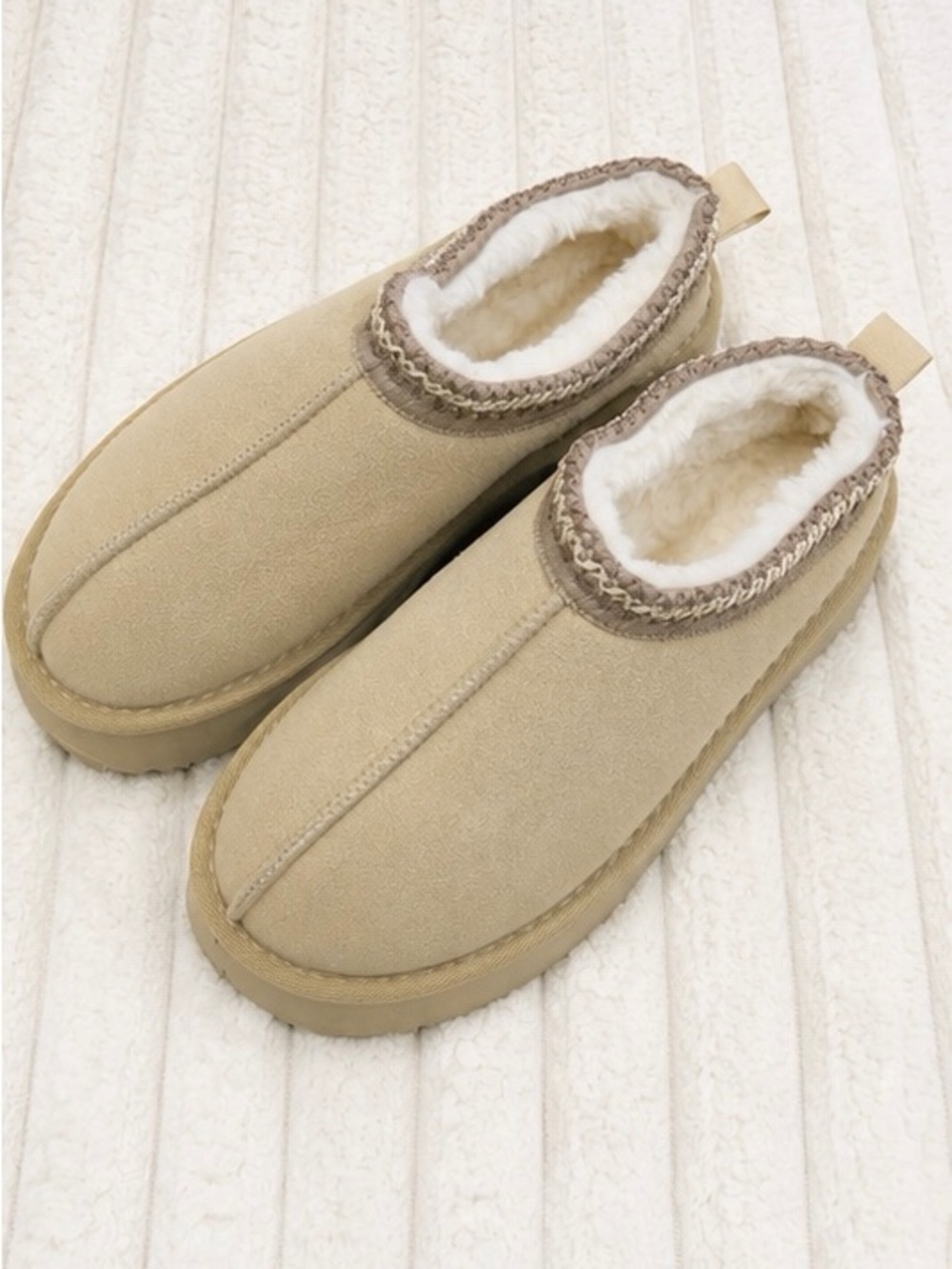 Women’s Cozy Faux-Shearling Slip-On Ankle Booties in Beige